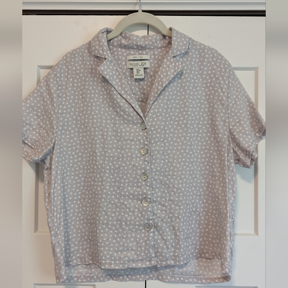 Rachel Zoe 100% linen cropped button down